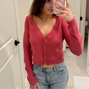 Pink AE Button-Up Cropped Cardigan